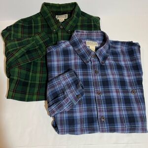 (2) Duluth Trading Co Flannel Mens XLT Green&Purple Plaid Free Swinging Relaxed